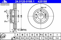 Диск тормозной передн, для MAZDA 6 универсал (GH) 1.8 MZR 2008-2013, код двигателя L813, V см3 1798, КВт88, Л.с.120, бензин, Ate 24012501881