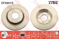 Тормозной диск для MAZDA 3 (BM, BN) 1.5 2013-, код двигателя P5Y1, V см3 1496, кВт 88, л.с. 120, бензин, TRW/Lucas DF6661S